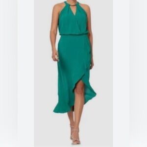 XSCAPE - Crepe Halter-Neck High-Low Midi Dress in Green - NWT - Size 8